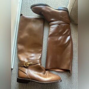 Nine West Chestnut Brown Leather Gold Tone Buckle Riding Boots Women’s Size 9